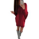 ELSVIOS High Quality Winter Autumn Women Dress 2017 Fashion Tight Long Sleeve O Neck Mini Dress Casual Solid Loose Comfy Dresses
