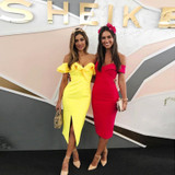 ELSVIOS Double Ruffle Slash Neck Summer Dress 2018 Boho Style Women Dress Off Shoulder Butterfly Sleeve Slim Split Party Dresses