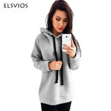 ELSVIOS 2017 Autumn Winter Warm Hoodies Women Sweatshirts Casual Solid Long Sleeve Loose Hoody Tops Pullover Sweatshirts Femme