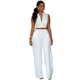 ELSVIOS 11 Colors Fashion Women Jumpsuit 2016 Summer Overalls Belted Wide Leg Jumpsuit macacao long pant Elegant Jumpsuits