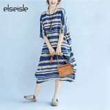 elseisle Striped Dress Plus Size New Korean Fashion Summer Style Stripe Dress For Ladies Women Summer Dress 2017 Wave Stripes