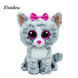 Elsadou Ty Beanie Boos Stuffed &amp; Plush Animals Gray Cat With Bow Toy Doll