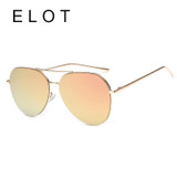ELOT Fashion Brand Designer Oversized Pilot Oval Sunglasses Women Men Aviation Metal Frame Mirror Driving Sun Glasses Female