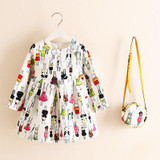 Girls Dress with Bag 2017 Brand Robe Princesse Fille Kids Dresses for Girls Costumes Children Printed Long Sleeve Princess Dress Girls Dress with Bag 2017 Brand Robe Princesse Fille Kids Dresses for Girls Costumes Children Printed Long Sleeve Princess Dress