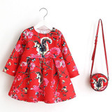 Girls Dress with Bag 2017 Brand Robe Princesse Fille Kids Dresses for Girls Costumes Children Printed Long Sleeve Princess Dress Girls Dress with Bag 2017 Brand Robe Princesse Fille Kids Dresses for Girls Costumes Children Printed Long Sleeve Princess Dress