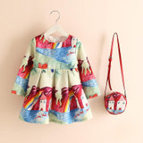 Girls Dress with Bag 2017 Brand Robe Princesse Fille Kids Dresses for Girls Costumes Children Printed Long Sleeve Princess Dress Girls Dress with Bag 2017 Brand Robe Princesse Fille Kids Dresses for Girls Costumes Children Printed Long Sleeve Princess Dress