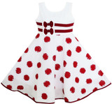 Girls Dress Wine Red Polka Dot Circle Double Bow Tie 2018 Summer Princess Wedding Party Dresses Girl Clothes Size 4-12 Pageant