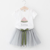 Girls Dress 2018 Brand Kids Clothes Butterfly Sleeve Letter T-shirt+Floral Voile Dress 2Pcs for Clothing Sets Children Dress