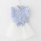 Girls Dress 2018 Brand Kids Clothes Butterfly Sleeve Letter T-shirt+Floral Voile Dress 2Pcs for Clothing Sets Children Dress