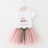Girls Dress 2018 Brand Kids Clothes Butterfly Sleeve Letter T-shirt+Floral Voile Dress 2Pcs for Clothing Sets Children Dress
