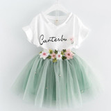 Girls Dress 2018 Brand Kids Clothes Butterfly Sleeve Letter T-shirt+Floral Voile Dress 2Pcs for Clothing Sets Children Dress
