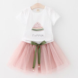 Girls Dress 2018 Brand Kids Clothes Butterfly Sleeve Letter T-shirt+Floral Voile Dress 2Pcs for Clothing Sets Children Dress