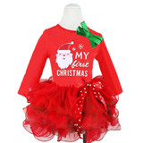 Girls Dress 2017 Christmas Girls Tutu Dress Dots Red Santa Claus Children Clothing Party Girls Clothes Long Sleeve Baby Dress