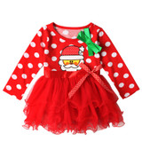 Girls Dress 2017 Christmas Girls Tutu Dress Dots Red Santa Claus Children Clothing Party Girls Clothes Long Sleeve Baby Dress