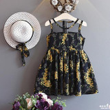 Girls dress + HAT 2 pcs Baby Girl Summer Dress For Kids Girl Outfits Yellow Floral Dress Fashion Sweet Princess kids clothes