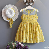 Girls dress + HAT 2 pcs Baby Girl Summer Dress For Kids Girl Outfits Yellow Floral Dress Fashion Sweet Princess kids clothes