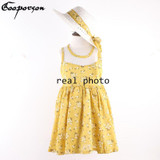 Girls dress + HAT 2 pcs Baby Girl Summer Dress For Kids Girl Outfits Yellow Floral Dress Fashion Sweet Princess kids clothes