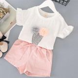 Girls Clothing Sets Kids Clothes 2017 Summer New Ice Cream Short-sleeved T-shirt +Pocket Shorts Suits Children's clothes