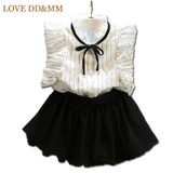 Girls Clothing Sets 2017 Summer New Girls Butterfly Sleeve Striped Shirt + Sweet Culottes Fashion Suit Kids Clothes