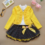 Girls clothing set Kids fashion rose t-shirt + Coat + skirt 3 pcs children birthday party dress high quality cotton Clothes Suit