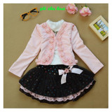 Girls clothing set Kids fashion rose t-shirt + Coat + skirt 3 pcs children birthday party dress high quality cotton Clothes Suit