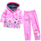 Girls Clothes Sets Autumn Children Clothing Boy Raincoat Sport Suit Print Long Sleeve Waterproof Girls Jacket+Pants Kids Clothes