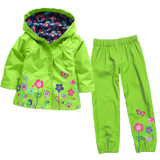 Girls Clothes Sets Autumn Children Clothing Boy Raincoat Sport Suit Print Long Sleeve Waterproof Girls Jacket+Pants Kids Clothes