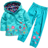 Girls Clothes Sets Autumn Children Clothing Boy Raincoat Sport Suit Print Long Sleeve Waterproof Girls Jacket+Pants Kids Clothes