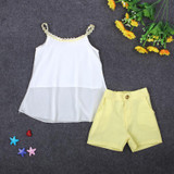 Girls Clothes Set 2017 Summer Baby Sleeveless Tops + Shorts Suits Kids Girls Outfits Chiffon Ruffle 2pcs Children Clothing Set
