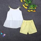 Girls Clothes Set 2017 Summer Baby Sleeveless Tops + Shorts Suits Kids Girls Outfits Chiffon Ruffle 2pcs Children Clothing Set
