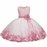 Newborn Baby Girl Christening Gown Tulle Infant Petals Bridal Dresses Toddler Girl First Birthday Party Dresses Baptism Clothes