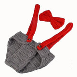 Newborn Baby Girl Boy Lovely Knit Hat + Bow Tie + Overall Photography Prop Suit