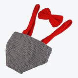 Newborn Baby Girl Boy Lovely Knit Hat + Bow Tie + Overall Photography Prop Suit