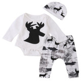 Newborn Baby Girl Boy Deer Printing Romper Pants Leggings hat 3pcs Cute Kids Outfits Set Clothes