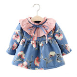 Newborn Baby Dress Spring Flowers Printed Girls Tutu Clothes Long Sleeve Party Dresses for Girls Thicken Winter Baby Clothing