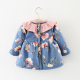 Newborn Baby Dress Spring Flowers Printed Girls Tutu Clothes Long Sleeve Party Dresses for Girls Thicken Winter Baby Clothing