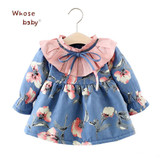 Newborn Baby Dress Spring Flowers Printed Girls Tutu Clothes Long Sleeve Party Dresses for Girls Thicken Winter Baby Clothing