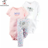 Newborn Baby Clothing Sets Cartoon Print Colorful Girl boy Bodysuit Short Sleeve Cute Rompers fashion Bebe children Costume 3pcs