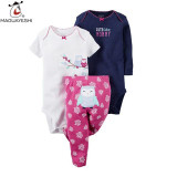 Newborn Baby Clothing Sets Cartoon Print Colorful Girl boy Bodysuit Short Sleeve Cute Rompers fashion Bebe children Costume 3pcs