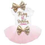 Newborn Baby Christening Gown Gold Sequins 0-2 Year Birthday Outfits Infant Party Dress Baby Tutu Tulle Toddler Girl Clothes