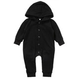 Newborn Baby Boys Girls Romper Solid Black Long Sleeve Hooded Rompers Children Clothing Girl Boy Jumpsuit Outfits Clothes