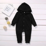 Newborn Baby Boys Girls Romper Solid Black Long Sleeve Hooded Rompers Children Clothing Girl Boy Jumpsuit Outfits Clothes