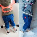 Newborn Baby Boys Girls Jeans Pants 2017 New Spring Autumn Solid Middle Elastic Waist Jeans Pants Baby Boys Girls Trousers 4p086