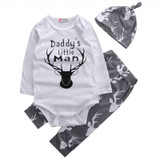 Newborn Baby Boy Infant Clothes Set Deer Romper Tops Long Pants Hat 3PCS Outfit Set Baby Boys Clothes
