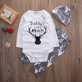 Newborn Baby Boy Infant Clothes Set Deer Romper Tops Long Pants Hat 3PCS Outfit Set Baby Boys Clothes