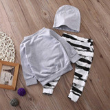 Newborn Baby Boy Girls Clothes Long Sleeve Tops +Long Pants Hat 3PCS Outfits Set