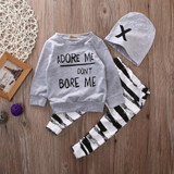 Newborn Baby Boy Girls Clothes Long Sleeve Tops +Long Pants Hat 3PCS Outfits Set