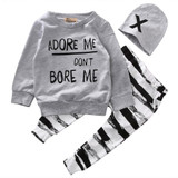 Newborn Baby Boy Girls Clothes Long Sleeve Tops +Long Pants Hat 3PCS Outfits Set