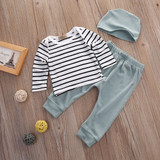 Newborn Baby Boy Girl Long Sleeve T-shirt Striped Tops Long Pants Hat 3PCS Outfits Set Cute Baby Cotton Clothes XMAS GIFT
