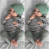 Newborn Baby Boy Girl Long Sleeve T-shirt Striped Tops Long Pants Hat 3PCS Outfits Set Cute Baby Cotton Clothes XMAS GIFT